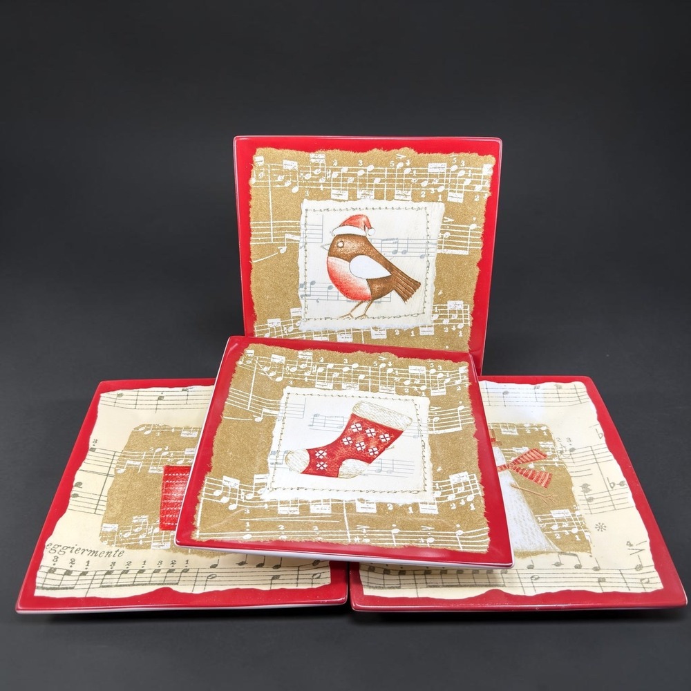 Oneida Winter Song Stoneware Dishes Plates Set 4 Anne Dolan Christmas‎ 8in NEW